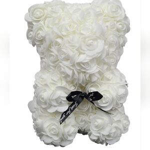 White Rose Bear NWT 9" Foam Teddy Christmas Birthday Romantic Floral Love Gift